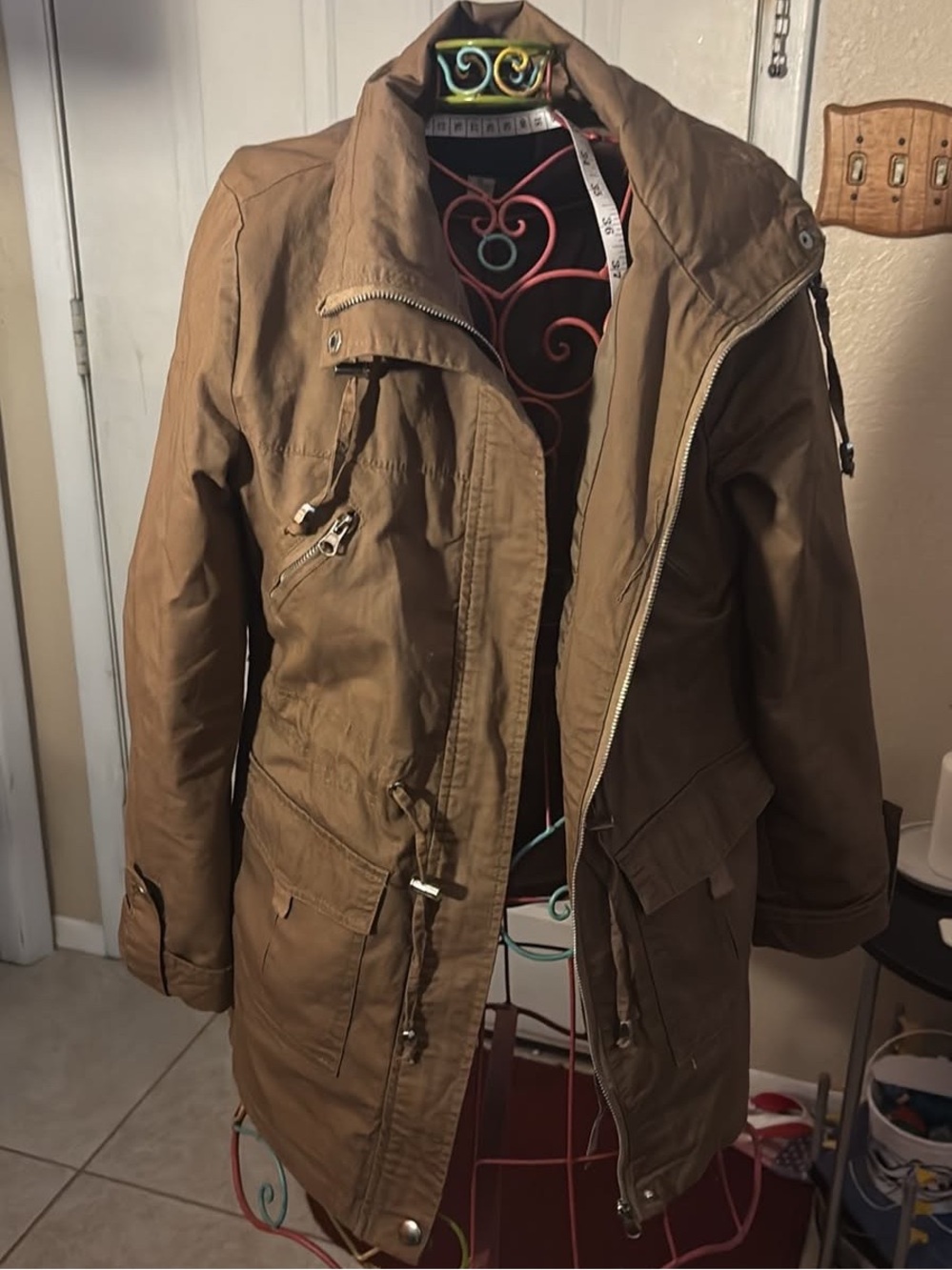 Miss London Brown Utility Jacket with Zip & Snap Front
